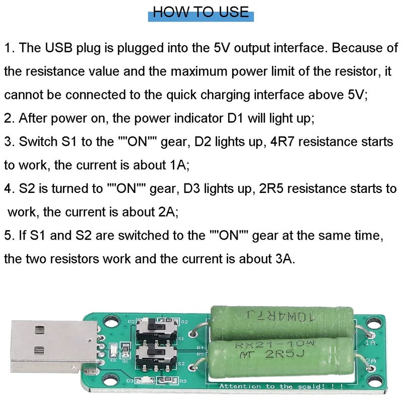 DKARDU 3 pcs USB Load Tester Resistance Module 5V1A/2A/3A Power Bank Discharge Resistor Switchable Load Resistance Discharging Ageing Resistance Electronic Load Detector - Image 5